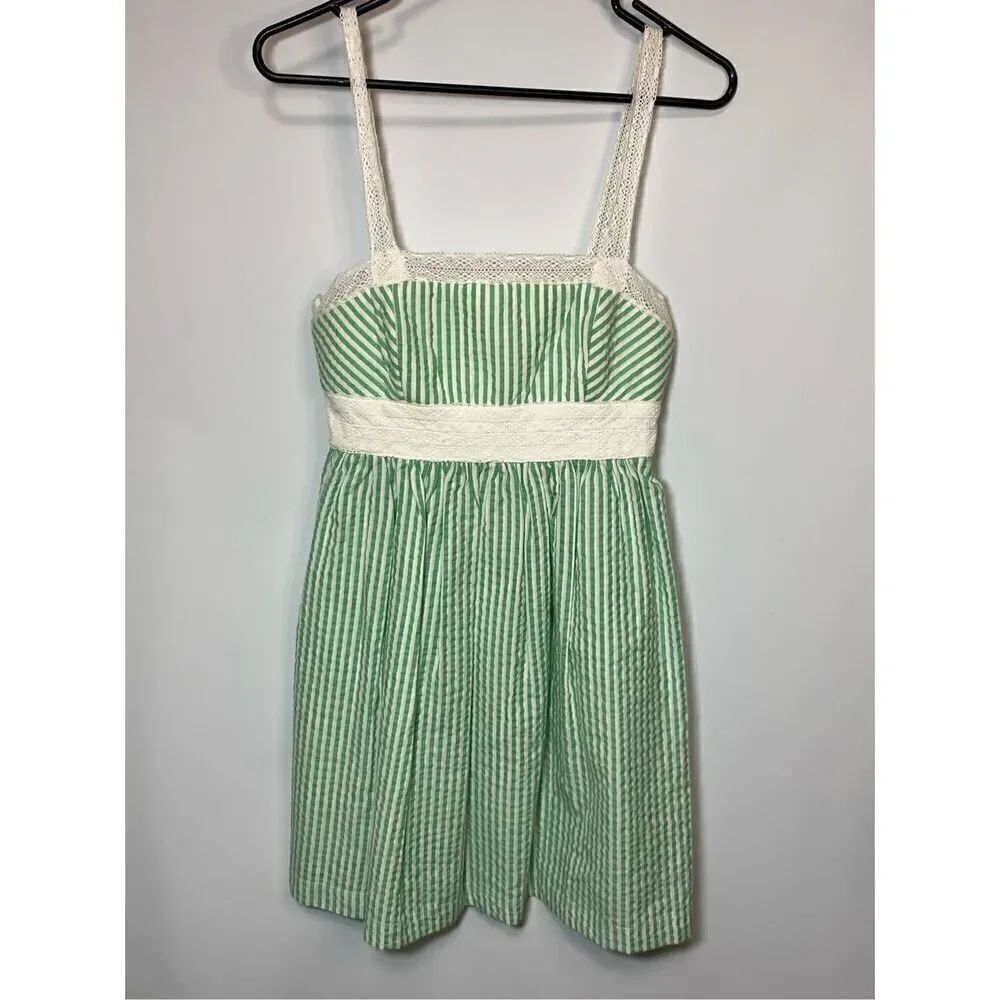 Jodi Kristopher Women's Striped Tie Waist Sleeveless Mini Dress Green Size 5